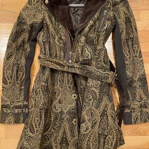 Free People Paisley Trench Coat in Brown and Gold